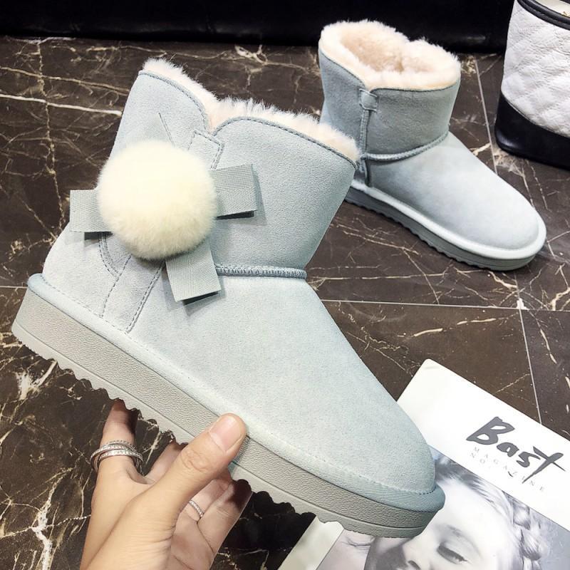 

SWYIVY Women Ankle Snow Boots 2020 Fashion Genuine Leather Snow Boots Women Non-slip Natural Fur Thick Winter Sweet Bow1, Black