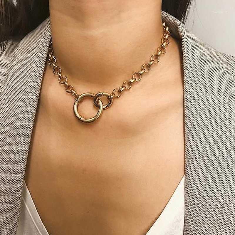 

1Pcs Women Necklaces Fashion Gold Circle Pendant Geometric Clavicle Chain Necklace Simple Party Female Jewelry Gifts1