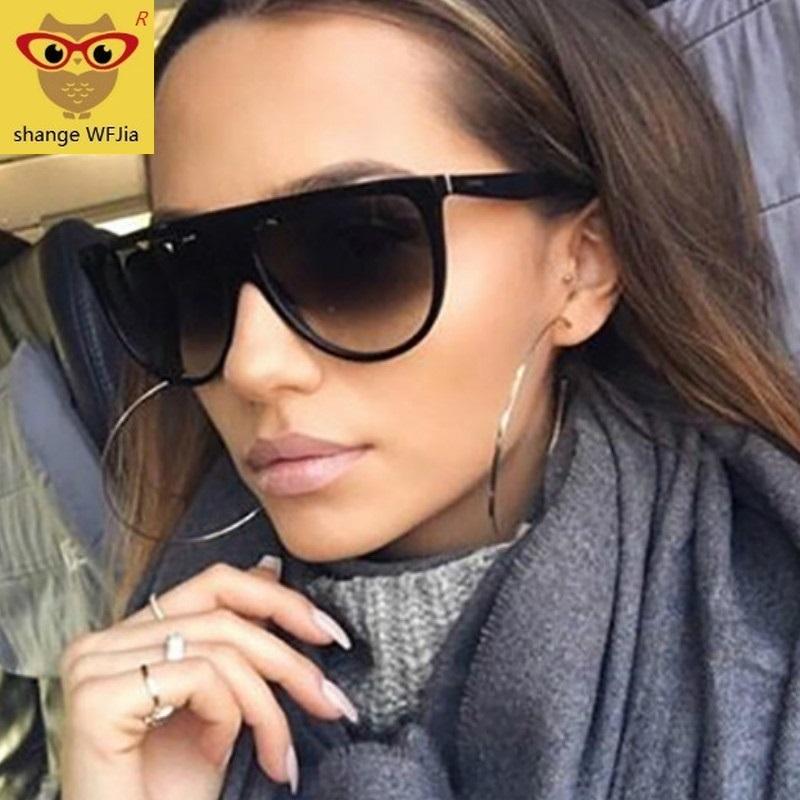 

Oversized Sunglasses Women 2020 Brand Designer Retro lunette soleil femme Big Frame Flat top Sun glasses Vintage okulary Eyewear, White;black