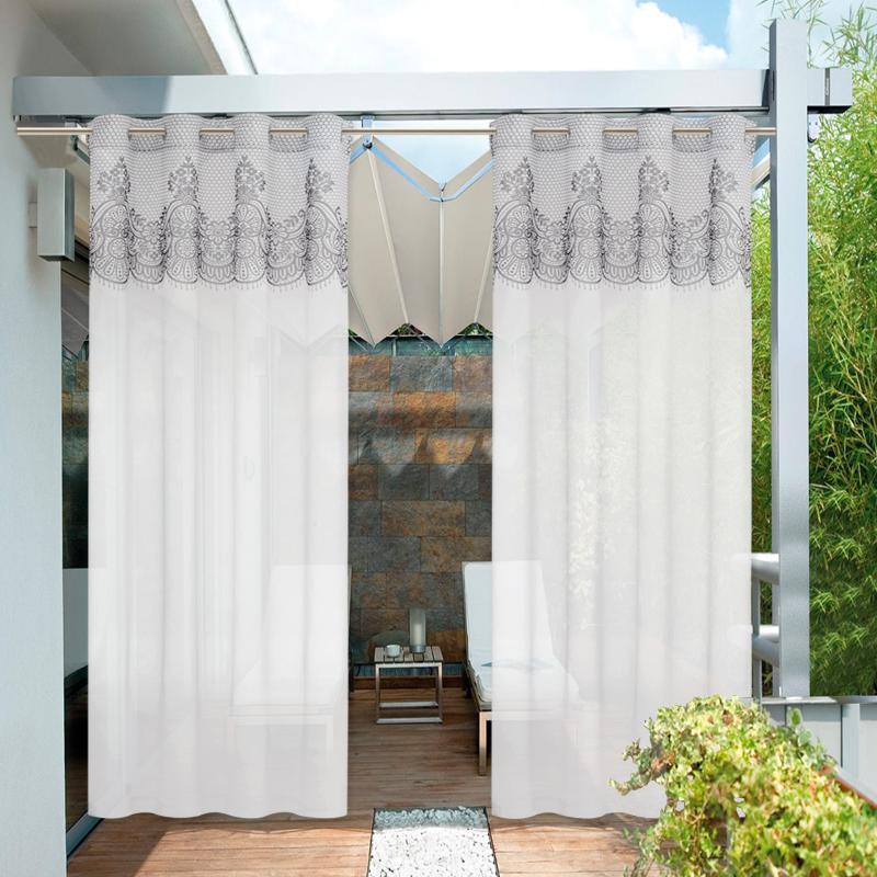 

NICETOWN Printed Valances Waterproof Garden Decoration Outdoor Sheer Curtains for Porch Exterior Voile with Sliver Ring Grommet, White