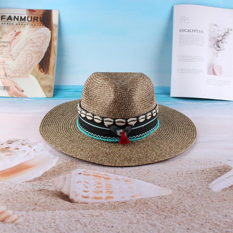

Wide Brim Hats Ethnic Style Retro Straw For Women Outdoor Travel Sunscreen Hat Beach Sun, Khaki
