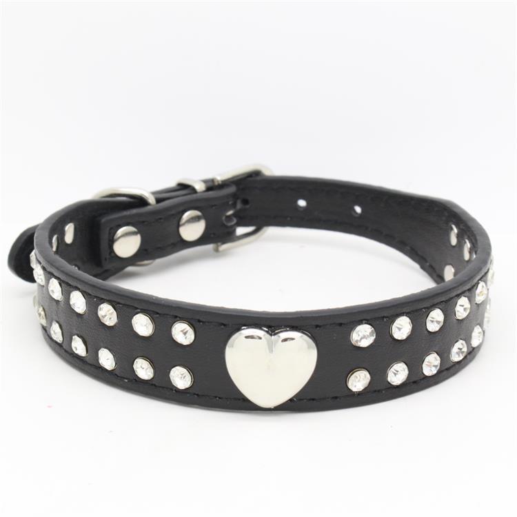 

500pcs/lot Fast shipping 2 Rows Rhinestone Diamante Leather Dog Collars Pets Crystal Collar With Nice heart 4 sizes