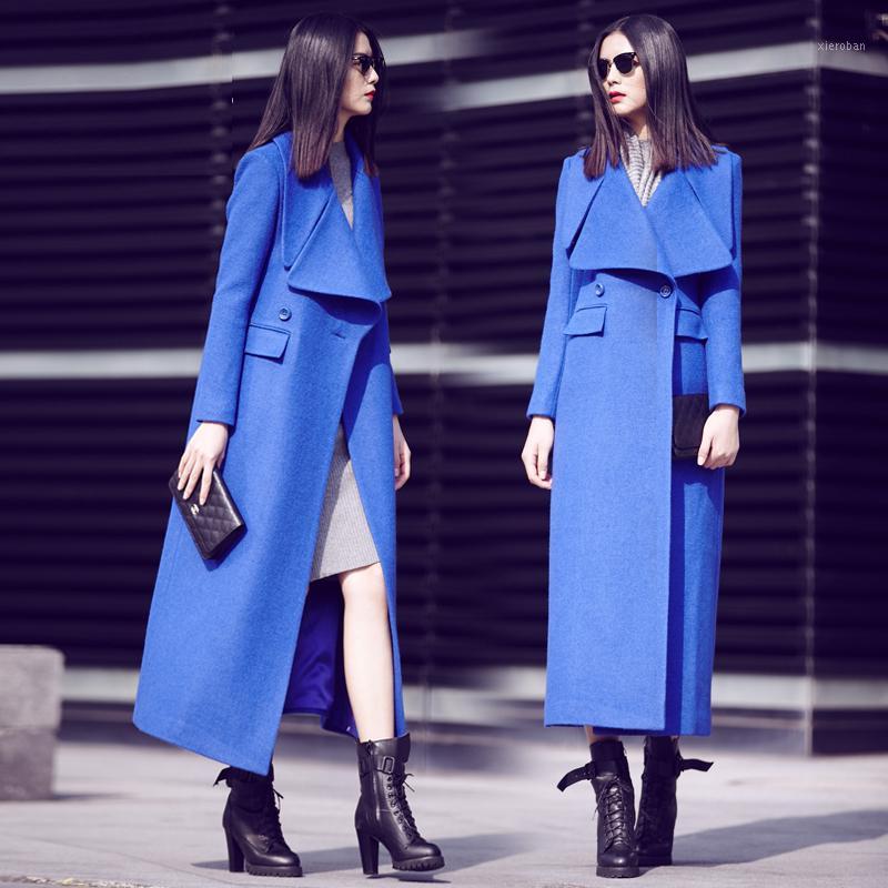 

Women' Wool & Blends Winter Woman Coats 2021large Lapel Slim Slimming Woolen Long Coat Fashion Blue Jacket Female Double Breasted Coat1