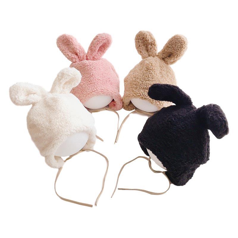 

Cute Baby Hat Hat With Ears Winter Plush Warm Solid Color Kids Beanie Cap for Girls Boys Kids Accessories 1 Pc, White
