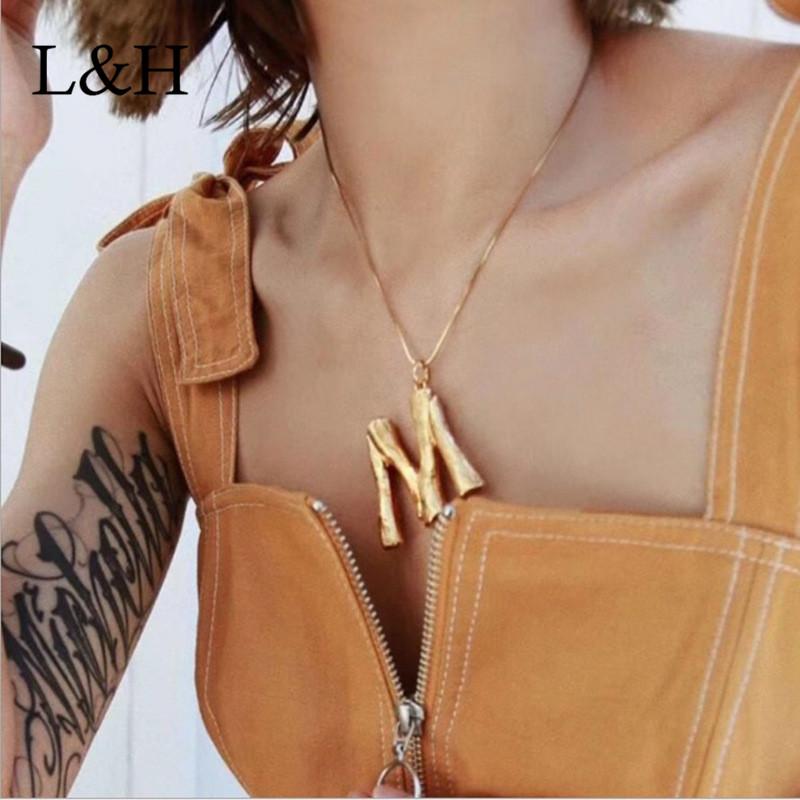 

L&H 2020 Autumn Fashion exaggeration Statement Gold Color Long Chain Choker Necklace Pendant For Women Jewelry Drop Shipping