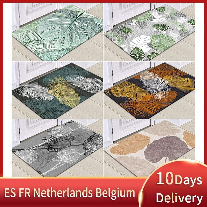 

INS Floor Mats Green Leaf Pattern Doormats Nordic Door Mat Absorbable Kitchen Rugs Anti-slip Carpet for Bathroom Kitchen Rugs1, Mat style 1