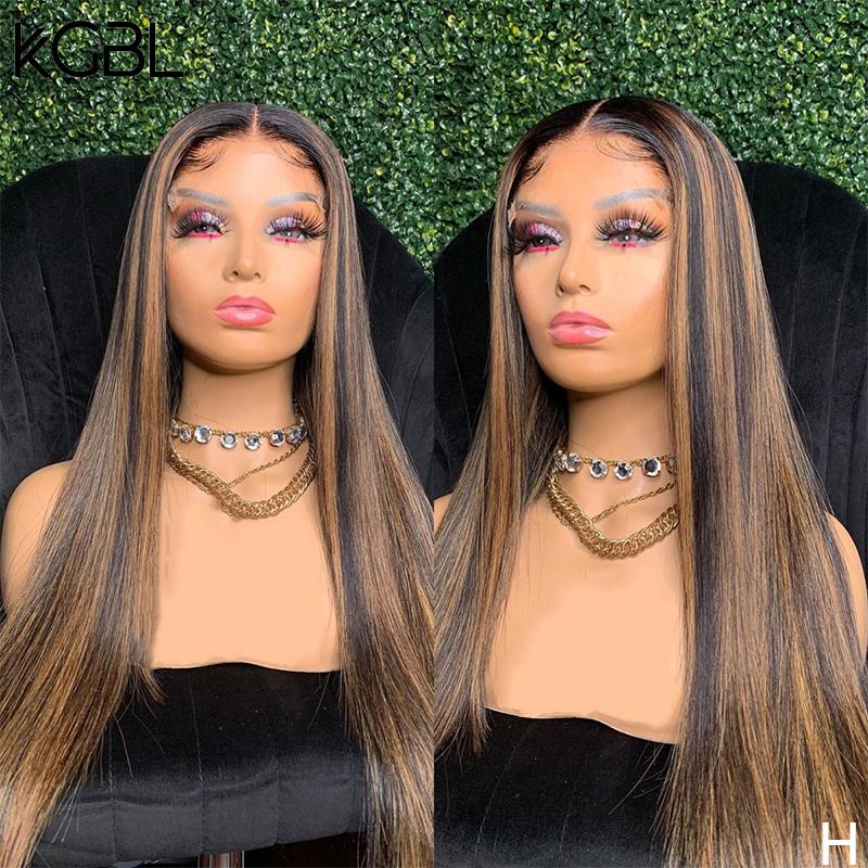 

KGBL Highlight T-part Straight Lace Front Human Hair WigWith Baby Hair 150% Density Non-Remy Wig 8-24'' Brazilian Medium Ratio, T-part lace wig