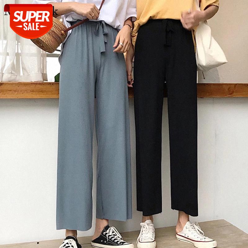 

2021 Autumn Straight Women Pants Loose Casual Elegant Trousers Women Ankle-length High Waist Wide Leg Pants Pantalon Femme 9953 #9F2y, Black;white