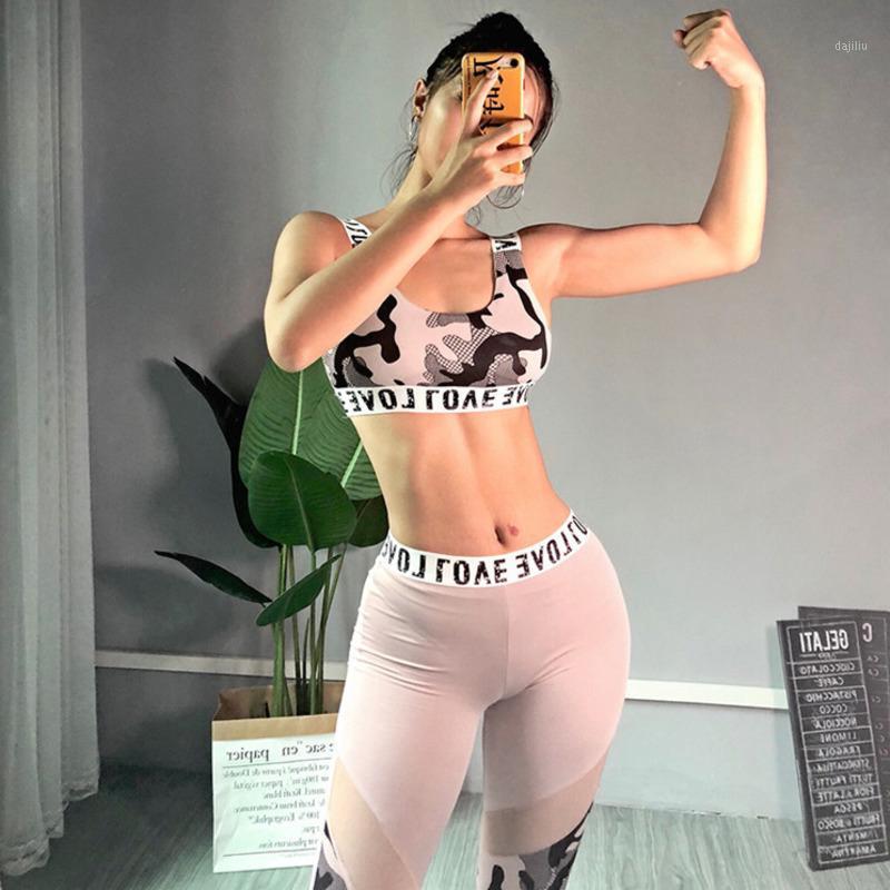 

Camouflage Print Gym Set Tracksuit Letter Yoga Set Workout Fitness Clothes Sports Bra Vest Mesh Yoga Pants Ropa Deportiva Mujer1, Picture color