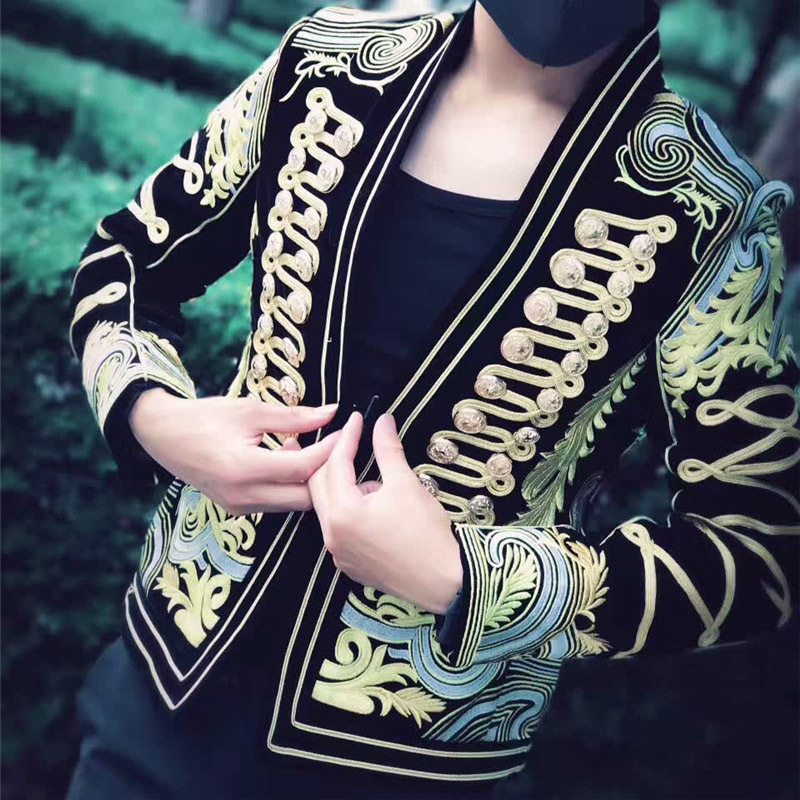 

2020 Manpower Embroidered Heavy-duty Jacket Black Man's Gold Baroque Outfit Marks Stage Club Prom Party Manteau Blazer Homme Lovm