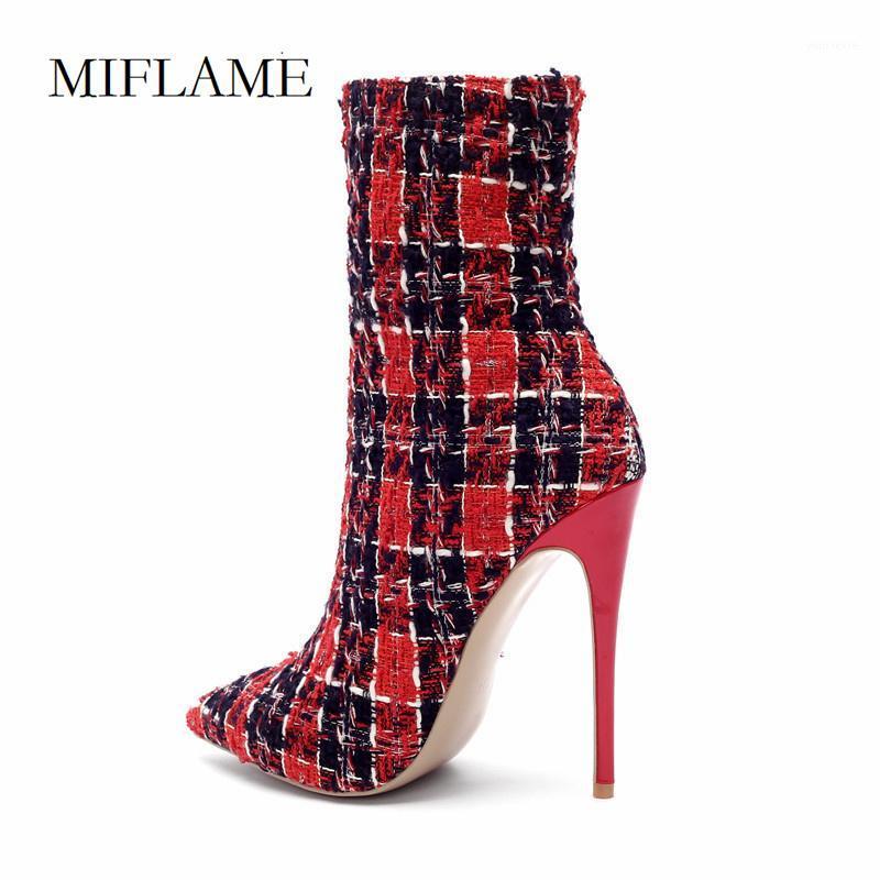 

2020 Women Concise Leisure Gingham Stiletto Shoes Winter Pointed Toe Office Lady Ankle Boots Side Zipper Thin Heels Work Boots1, Red black gingham