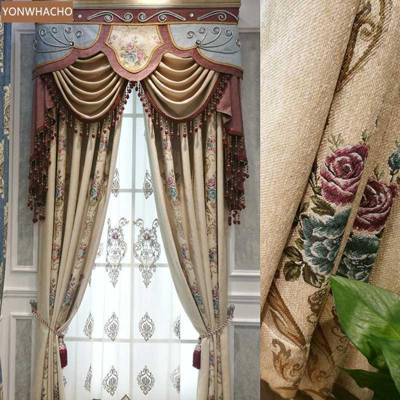 

Custom curtains European pastoral embossed jacquard chenille embroidery gauze cloth blackout curtain tulle valance drape B6771, Tulle sheer
