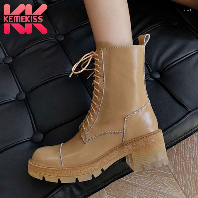 

KemeKiss Women Ankle Boots Thick Heel Real Leather Women Winter Short Boots Fashion Cool Footwear Size 34-431, Black