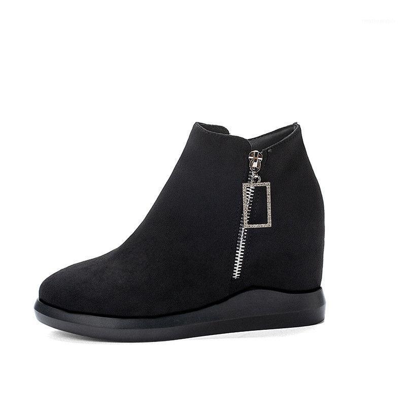 

Wedge Boots Women Casual Hidden Platform Boots Woman New Suede Ankle Shoe Black Heel Booties Womens Chunky Shoes Bottines Zip1