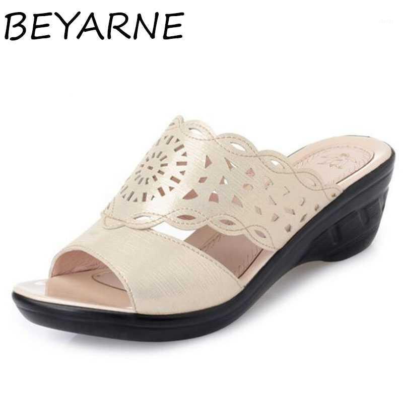 

BEYARNE Women Slippers 2020 New Summer Shiny Rhinestone Gold Plus Size Women Slippers Outdoor Wedge Comfort Mum1, Blue