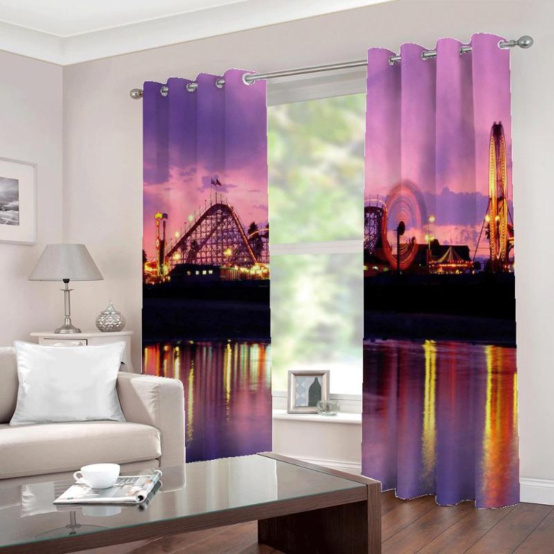 

HD Photo Curtains City Night View Reflections Space Drapes Large Window For Living Room Bedroom 3D Blackout Home Decor Sets, As pic