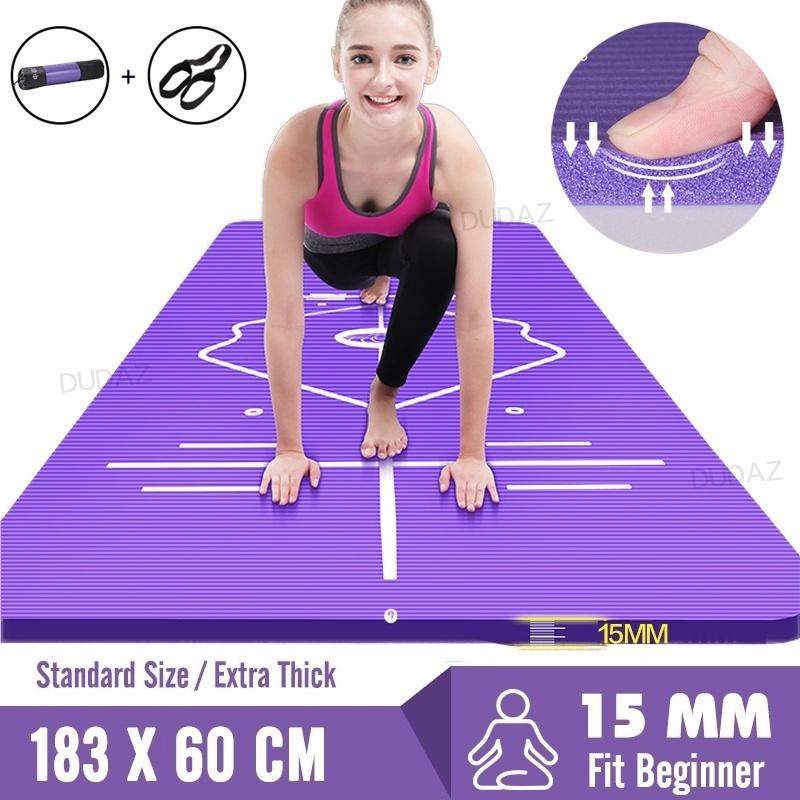 

183cm Beginner Yoga mat With Position line Lengthen Widen Thickened Men And Women Non-slip Gym fitness Pad Dance Pilates 15mm, Red