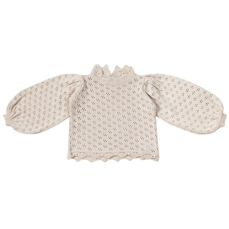 

Baby Sweater 2021 Autumn And Girls Lace Hollow Knit Sweater Bottoming Children Top Cloth, Beige