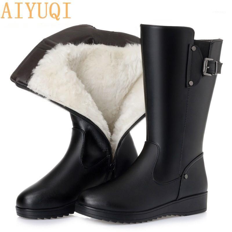 

AIYUQI Female winter boots shoe genuine leather Women's motorcycle Boot Shoes big size wool shoes woman Non-slip1, Fluff lining
