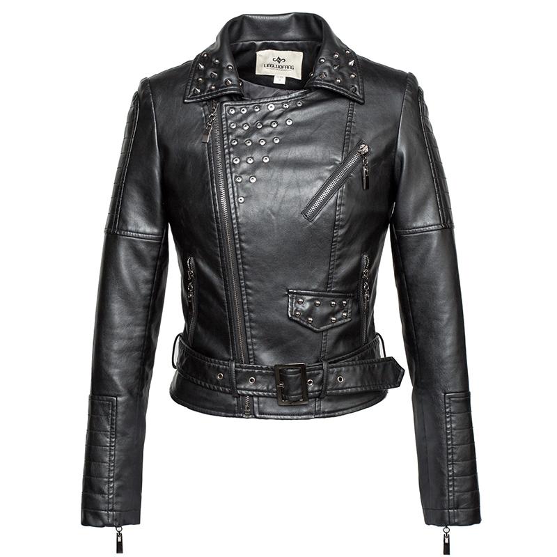 

Fashion brand Punk style rivet beading pu leather jacket female street Eco-friendly washed leather jacket F1085 dropship, White