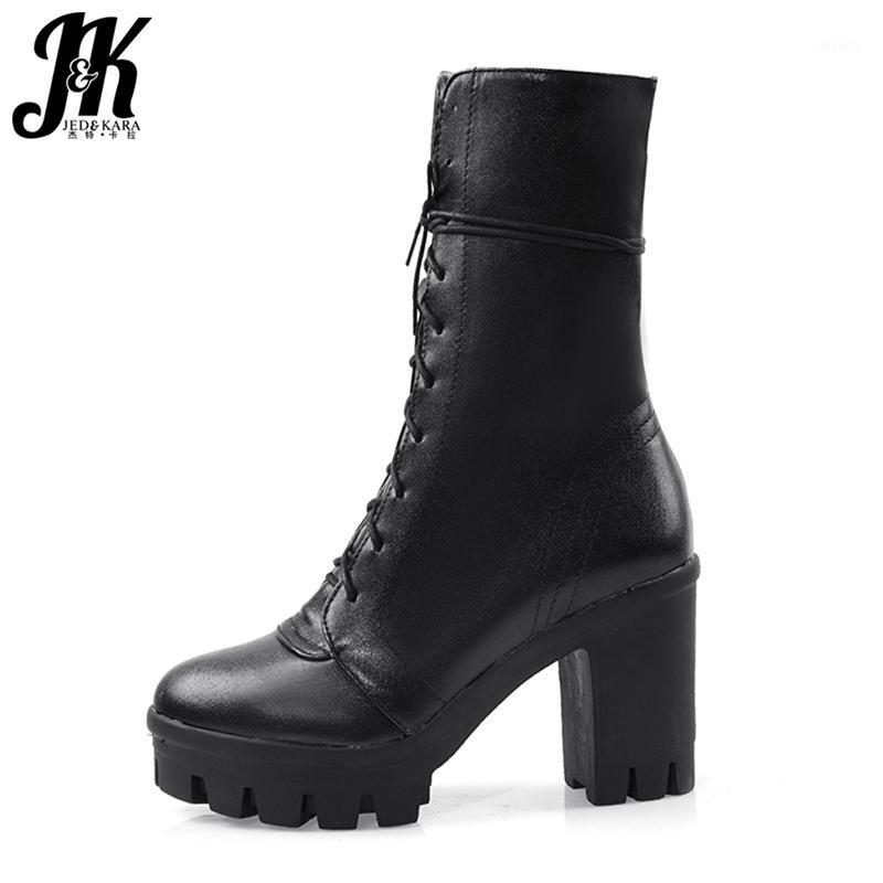 

JK Mid-Calf Boots Women High Heels Platform Boot Ladies Round Toe Motorcycle Shoes Female Warm Pu Cross tied Shoes Winter 20201, White short plush