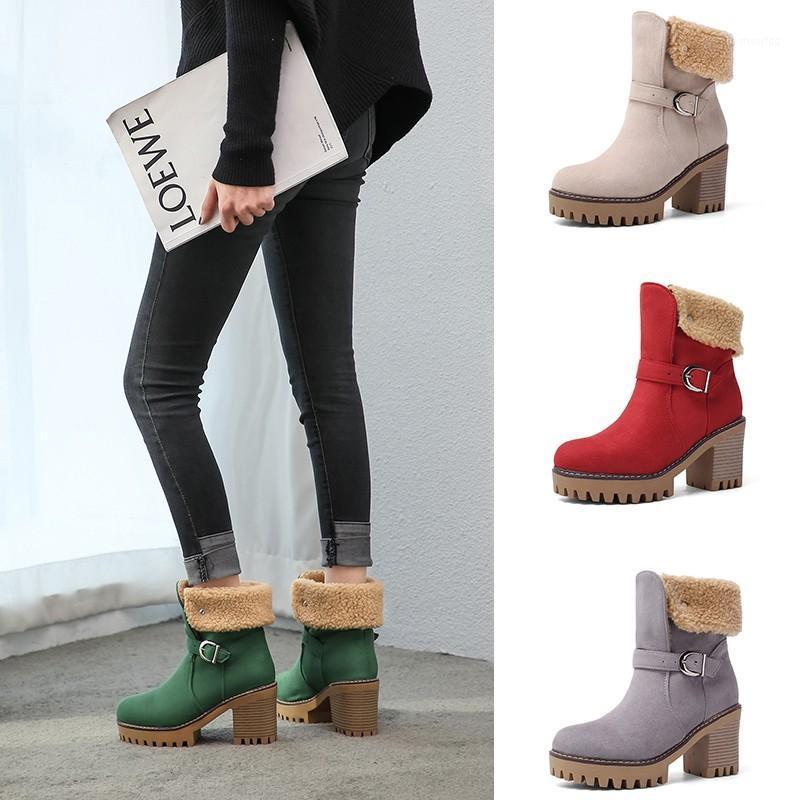 

Warm fur boots and headband women shoes ankle boots new arrival 2020 winter platform block high heels snow ladies size 431, Black