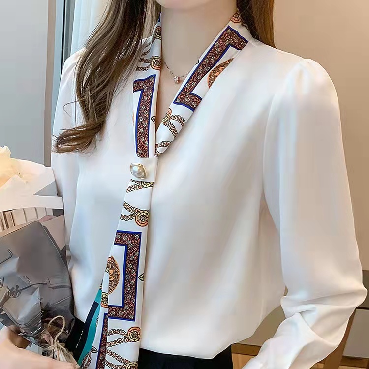 

t shirts Contrast V-neck shirt women' spring dress design simple lazy style chic long sleeved casual shirt, As shown in the figure