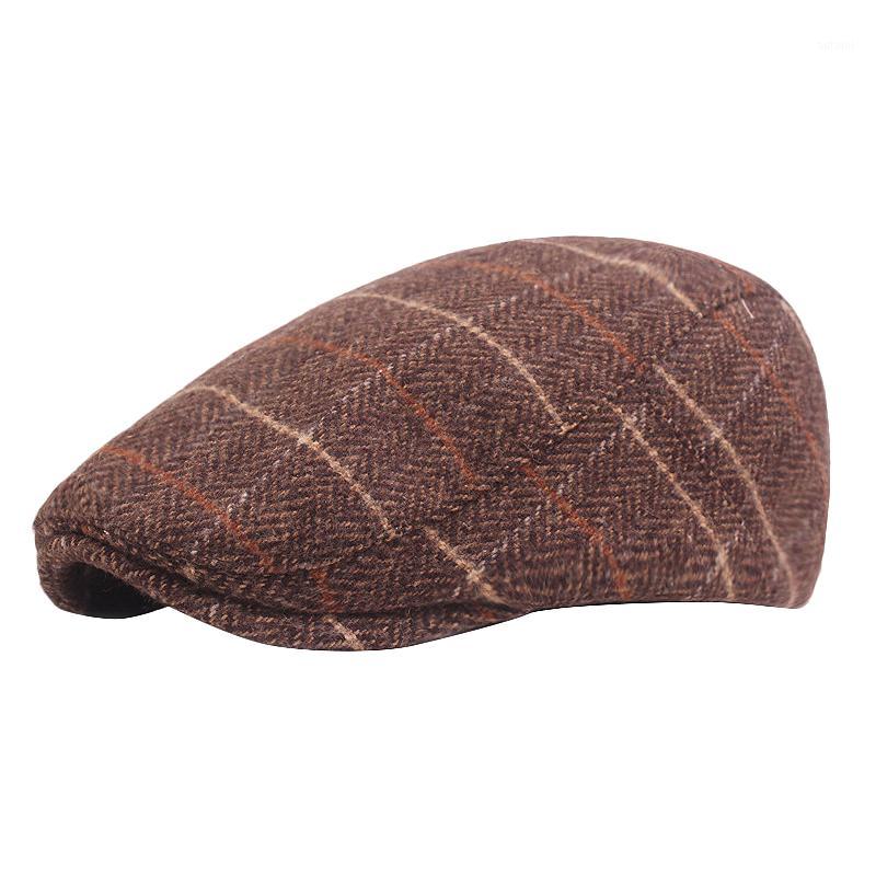 

Autumn Winter Men Cap Hats Berets British Western Style Cap Gatsby Classic Vintage Striped Beret Coffee1, Coffee