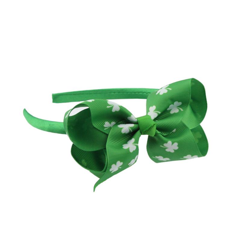 

Girls Shamrock Print Big Bows Hairband Headdress Lovely Children's Hair Trifolium Butterfly Tie Hair Hoop Accessories, 01