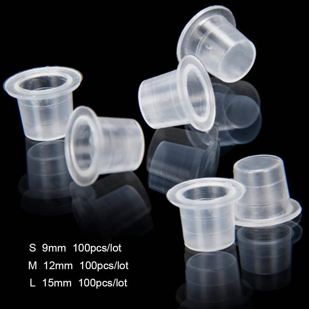

100Pcs Plastic Microblading Tattoo Ink Cup Cap Pigment Clear Holder Container S/M/L Size For Needle Tip Grip Power Supply