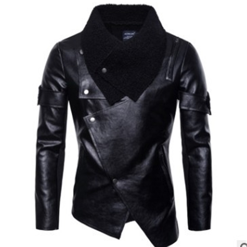 

PYJTRL Men Autumn Motorcycle PU Leather Coat Personalized Irregular Punk Jacket 201119
