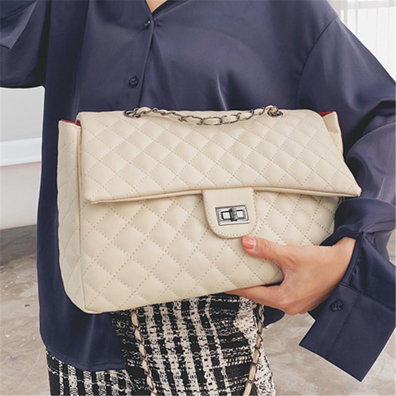 

Fashion Diamond Square Bag for Women's High-quality PU Chain Shoulder Lock Bag 2021 New Lady Solid Color Leather Handbags Bulsos, Beige