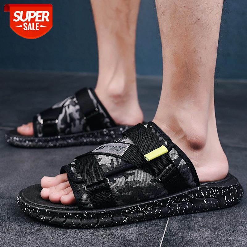 

HKXN 2020 Summer new Fashion Slippers Beach wear-resistant tide sandals leisure outdoor youth handsome non-slip soft bottom Y2 #Yi3F, Beige