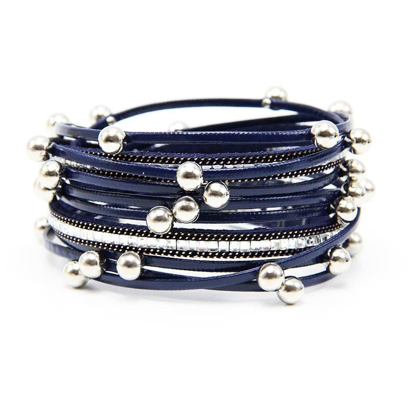 

DIAOMINFENGQING - Women Multilayer Leather Bracelet 5 Color Beads Double Wrap Bangles 2020 Jewelry