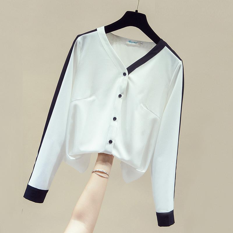 

Autumn Long Sleeve V-Neck Office Chiffon Blouse Shirt Tops Blouse Women Blusas Mujer De Moda 2020 Womens Tops and Blouses D749, White