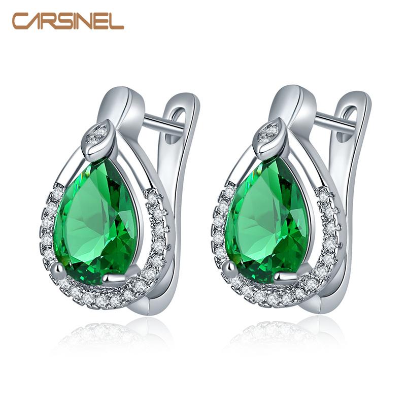 

Hoop & Huggie CARSINEL Trendy Water Shape Colorful Stone Earrings Sliver Color Cubic Zircon Jewelry Earring For Women ER0276