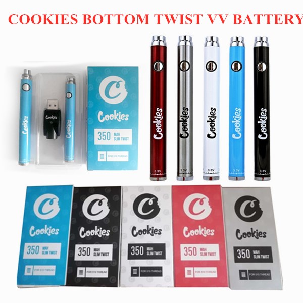 

Cookies SF Slim Twist Battery 350mAh Bottom Twist 3.3-4.8V Preheat VV Cartridge California Vape Blister Battery Pen for 510 Thread Carts DHL