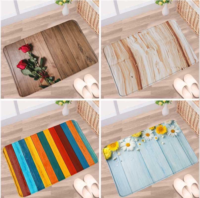 

Bath Mats Doormat Vintage Old Wooden Board Bathroom Mat Rose Daisy Flower Geometry Striped Anti-Slip Rug Toilet KItchen Entrance Carpet