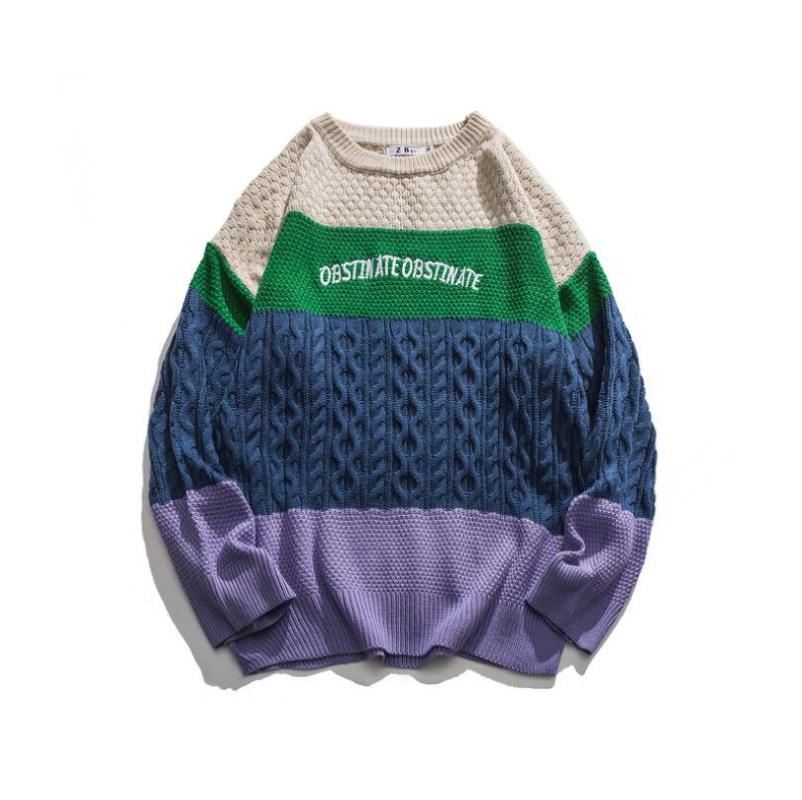 

Hip Hop Men Sweaters Retro Patchwork Oversize Acrylic Streetwear Harajuku 2020 Autumn New Pullover Men' Warm Sweaters w1327, Blue