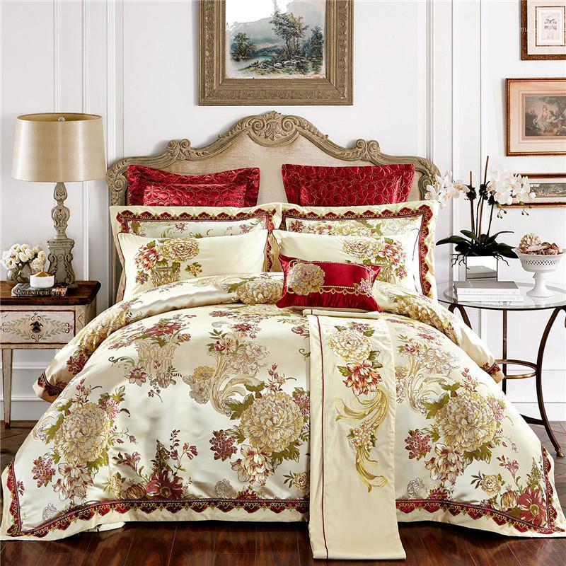 

4/6/9pcs High Quality Wedding Jacquard Bedding set King Queen size Embroidery Bed set Duvet cover Bedsheet Pillowcases1, Zajs1