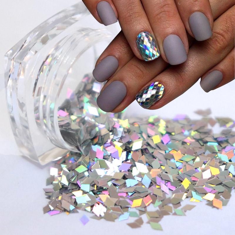 

Laser Silver Nail Flakes Rhombus Shape Holographic Nail Glitter Sequins Mini Slice Sparkly Paillette Art Decorations Tips