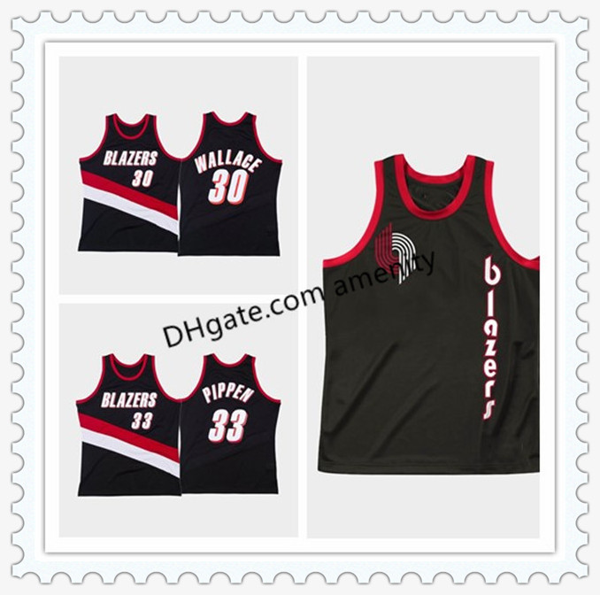 

Portland Trail Blazers Wallace 33 Scottie Pippen basketball jerseys Rasheed black throwback nostalgic jersey