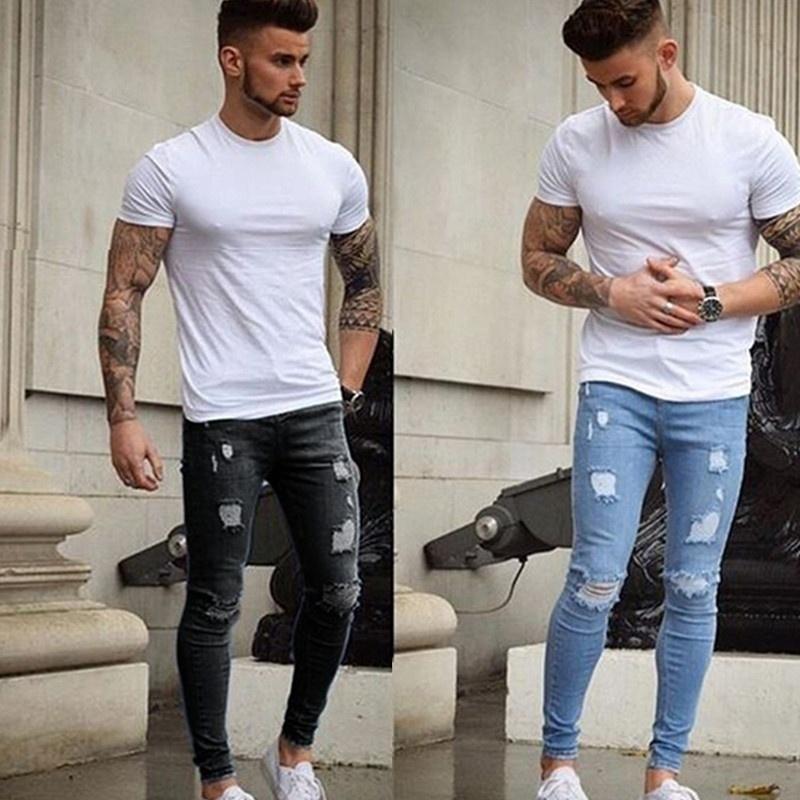 

Sknny Jeans Men Clothing Slim Skinny Hole Casual Denim Pants Casual Jeans Ropa Hombre Men Ripped Jogger, Black