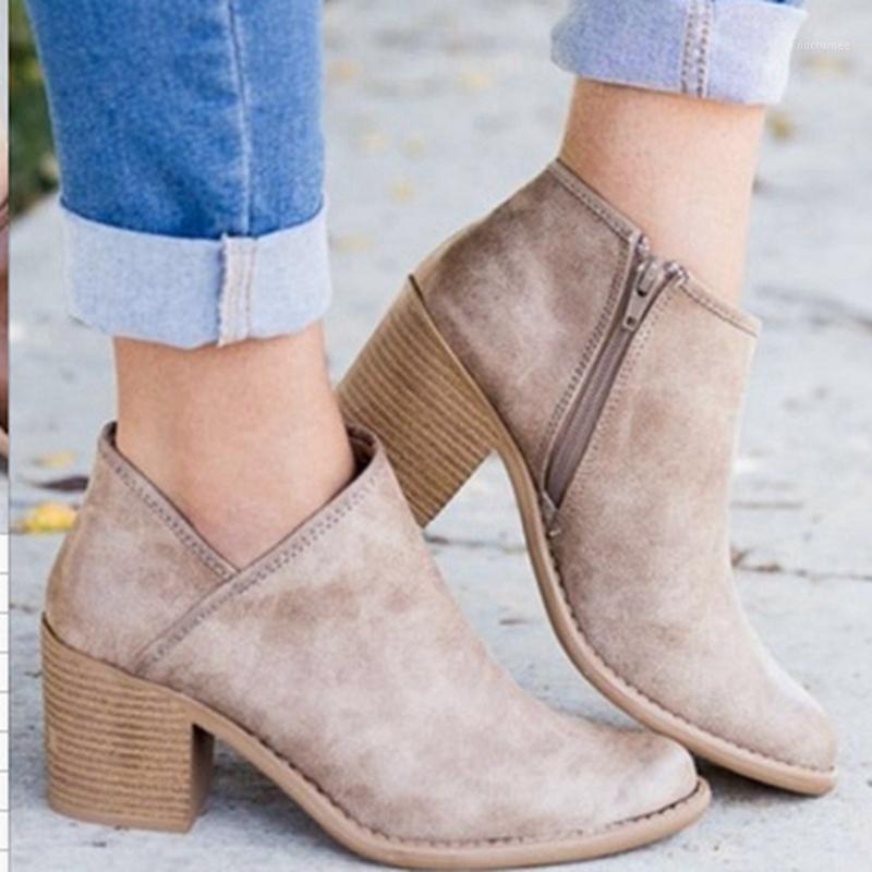 

LITTHING 2019 Spring Women Shoes Retro High Heel Ankle Boots Female Block Mid Heels Casual Botas Mujer Boots Female Plus Size1, Khaki