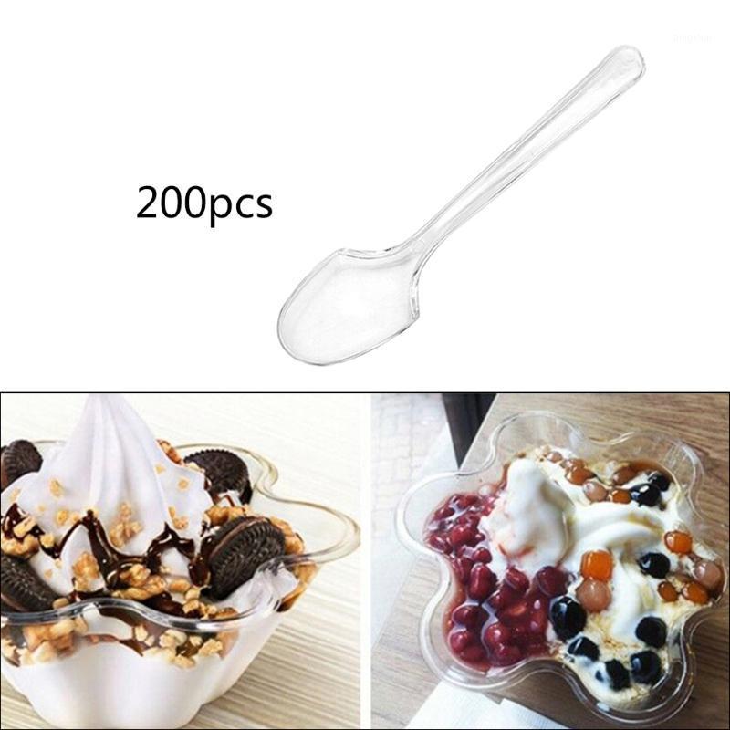 

200pcs Mini Disposable Spoons Plastic Clear Ice Cream Spoon Disposable Dessert Scoops for Kitchen Tableware1