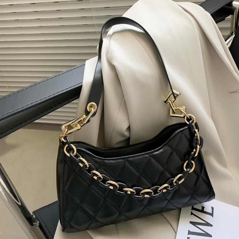 

Fashion Lattice Pattern Chain Messenger Handbags Women PU Leather Shoulder Underarm Bags Casual Portable Travel Clutches Bag New, White