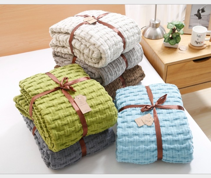 

Simple Japanese geometric leisure cotton soft blanket knitted blankets thin warm Plaid sofa decorative blanket