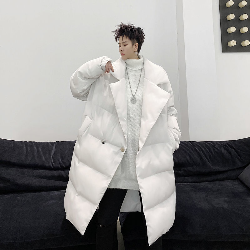 

2021 Winter New Man Solid Color Parkas Woman Warm Casual Oversize Long Coats Men's Korean Streetwear Fashion Clothing Erlz, Black
