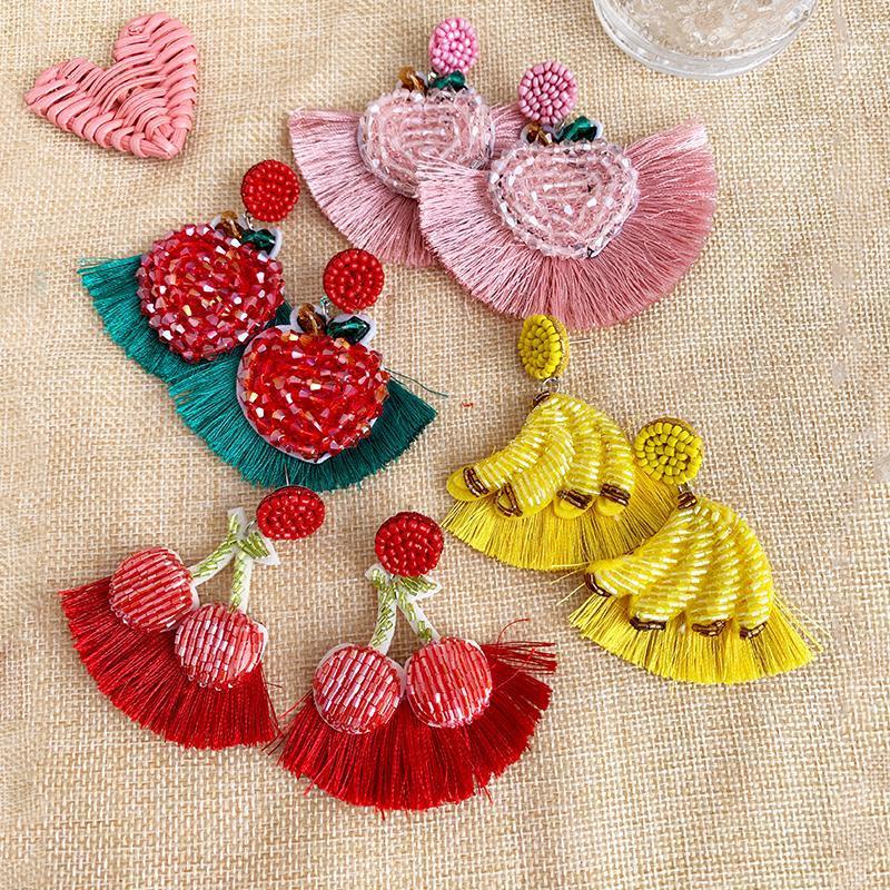 

Bohemian Red Beads Tassel Earrings for Women Big cute fruit Fringe Drop Earrings Long Dangle Wedding Jewelry Wholesale1