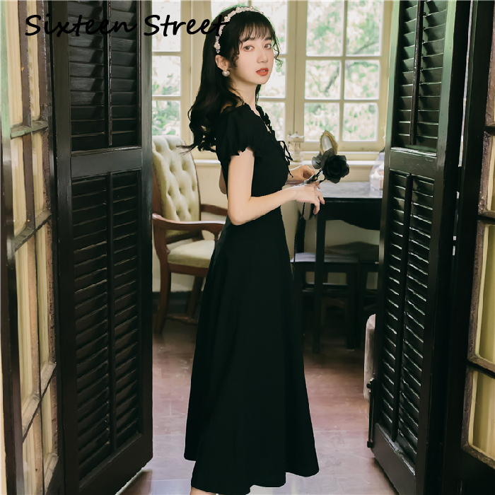 

2021 Women Long Chiffon in Short Sleeves Mid-calf Fitting and Enlargement Dressed As Party Dressing Elegant Black Summer 01po, Blue